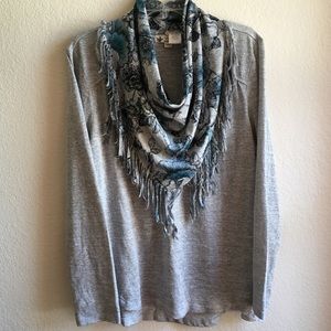 Unity World Wear Long Sleeve Grey Top w/scarf neck